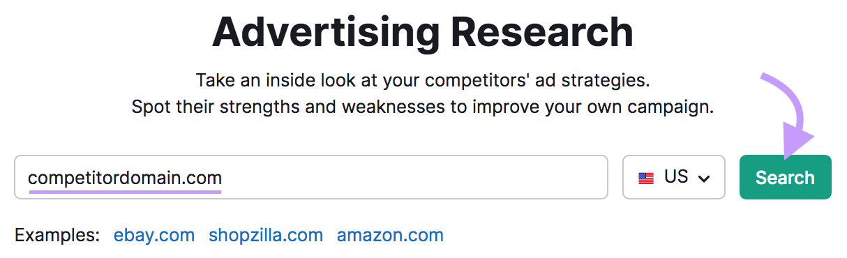 Advertising Research tool search bar