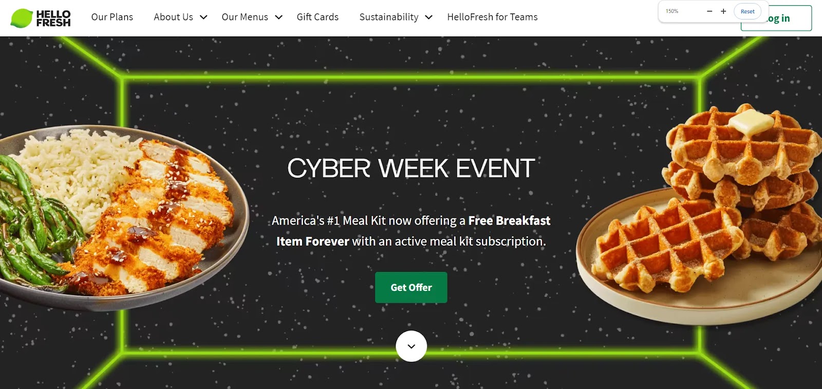 HelloFresh's Cyber week event landing page