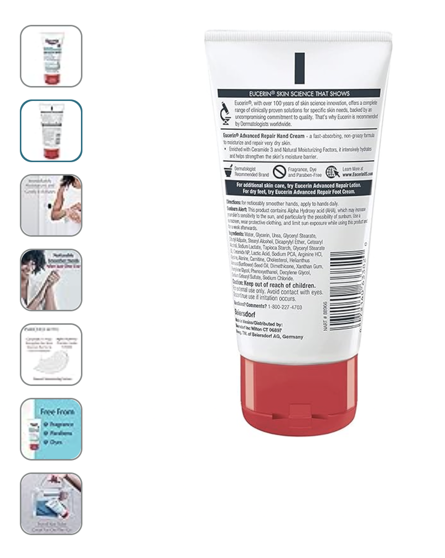 An example of images from Eucerin's hand cream Amazon listing
