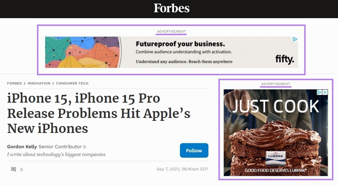 digital ad examples on Forbes article page