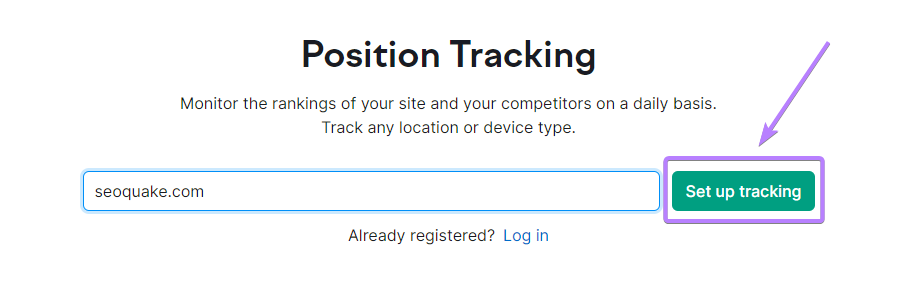 "seoquake.com" entered into Position Tracking search bar