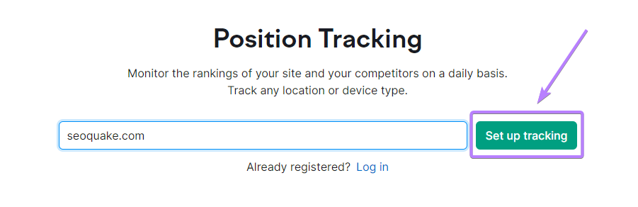 "seoquake.com" introducido en la barra de búsqueda de Position Tracking