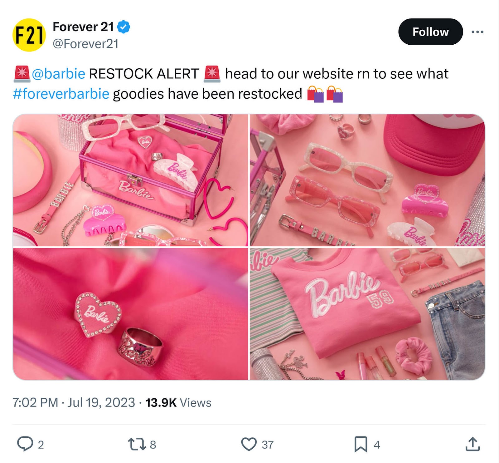 Promoção de produtos da marca Barbie no X