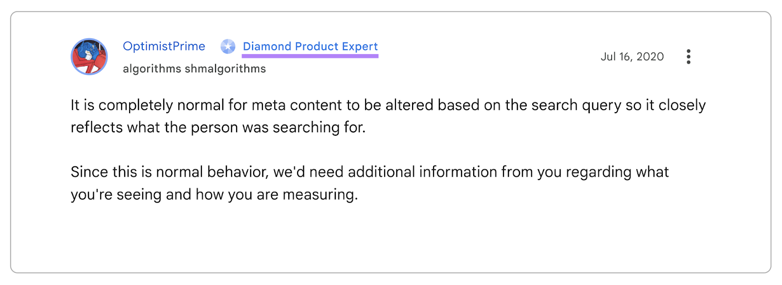Google Help Community reply with Diamond Product Expert badge.