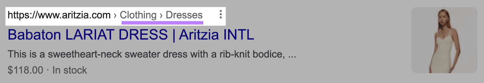 breadcrumb path shown in the SERP using structured data markup