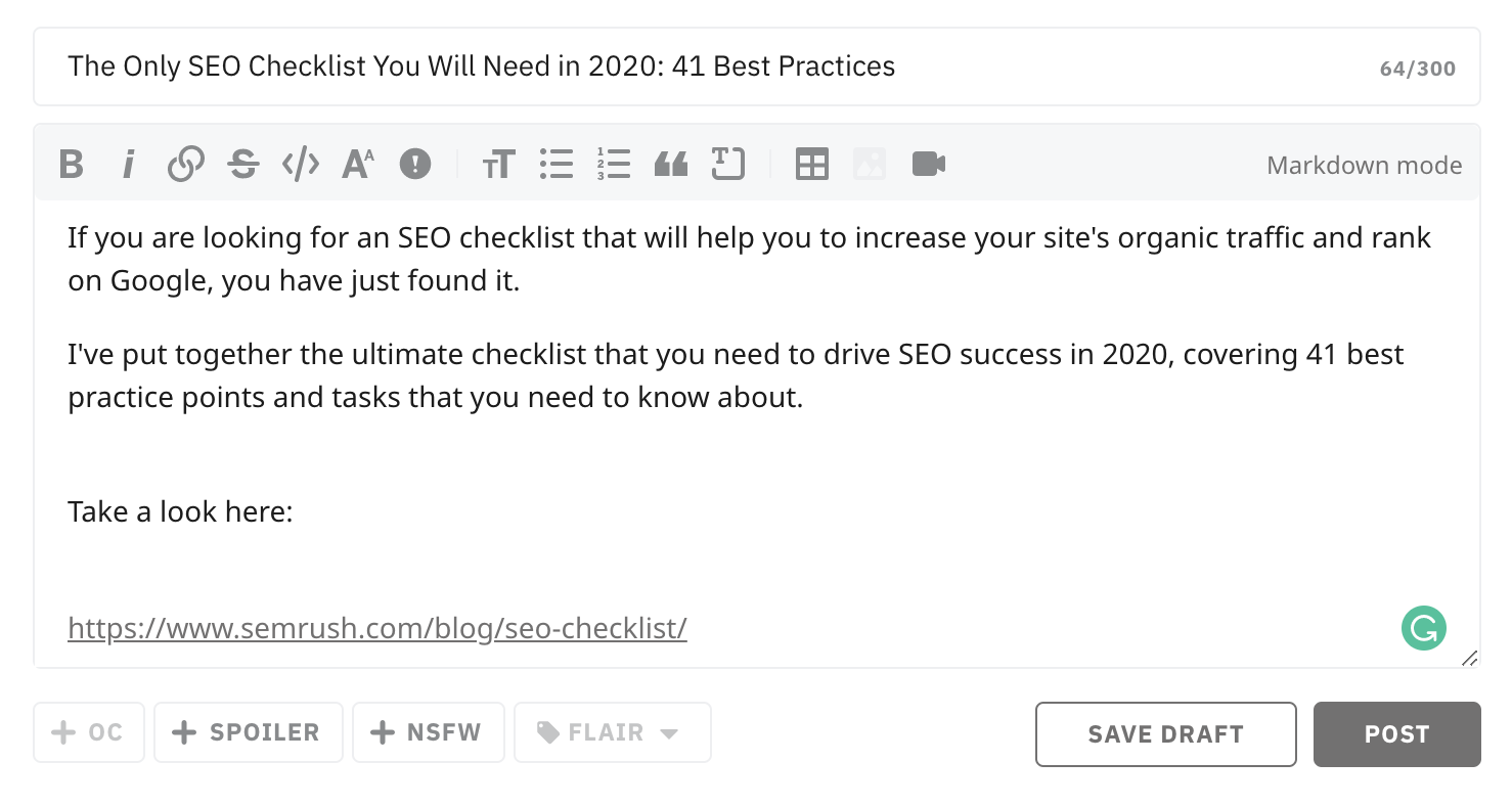 How to share a Reddit post image SEO checklist