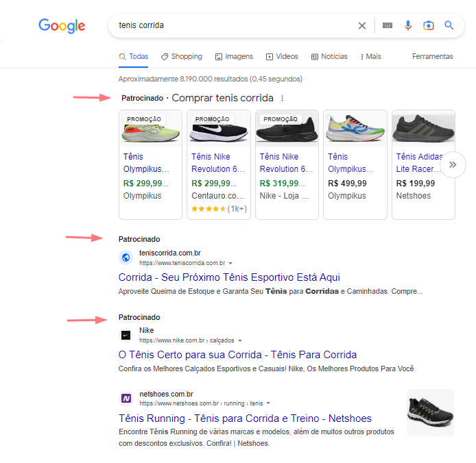 o que é, como funciona e primeiros passos 1 exemplo da serp com anúncio pago