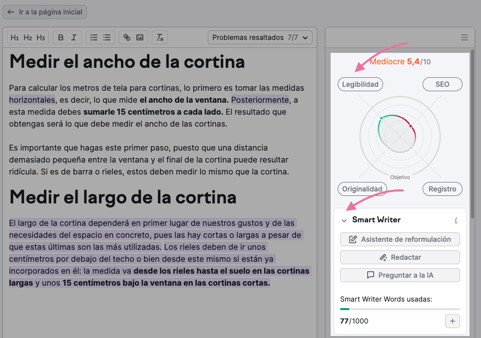 Si te quedas atascado, las herramientas de Smart Writer pueden ayudarte