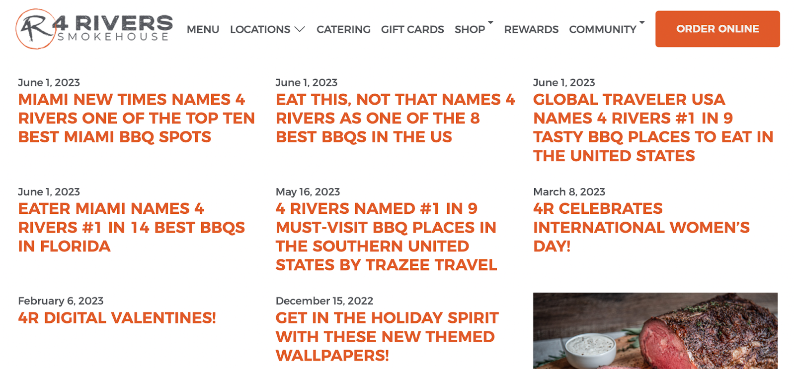 4 Rivers Smokehouse blog page shows relevant topics and local news