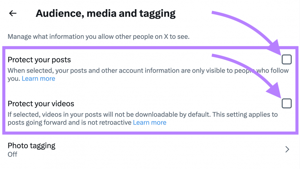 protect your posts and videos setting on X