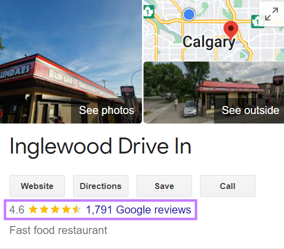 Google reviews conception highlighted nether Inglewood Drive In's GBP