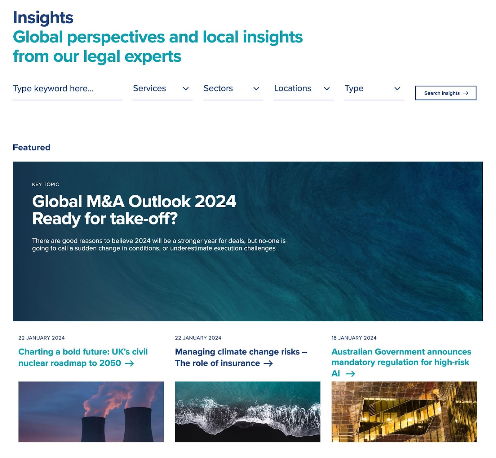 “Insights” section on the Herbert Smith Freehills' site