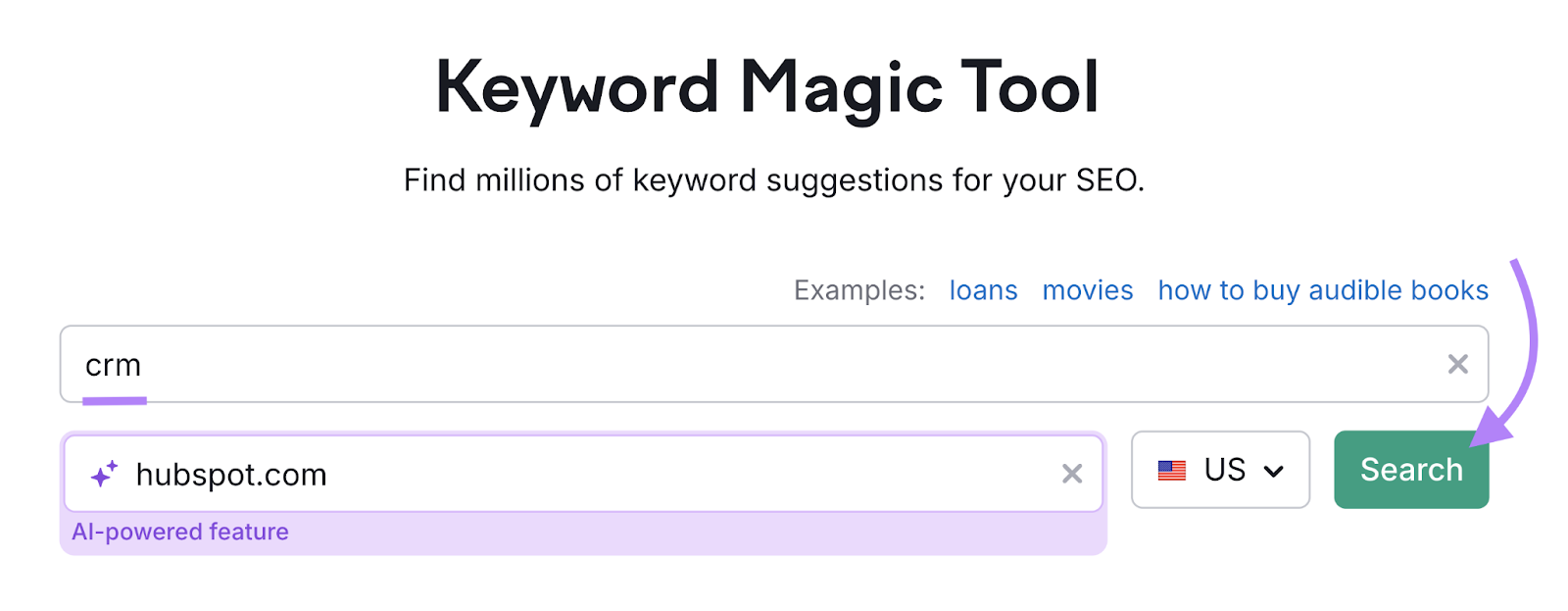 "crm" and saas domain entered into tool