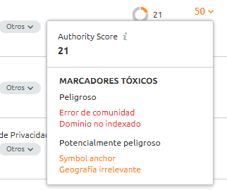 Toxic Backlinks - Comprobar marcador tóxico