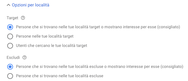 Come impostare le opzioni per località in Google Ads