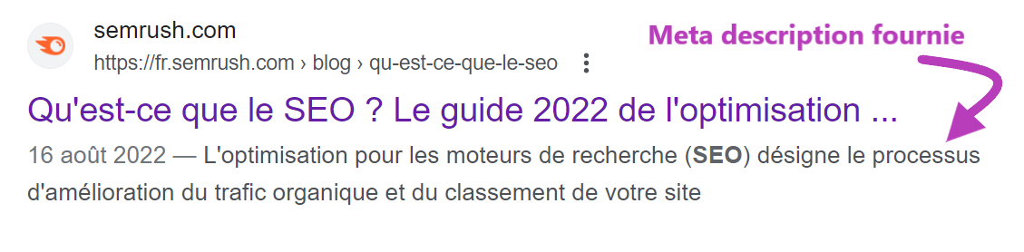 Meta description pour qu'est-ce que le SEO : celle fournie par notre équipe