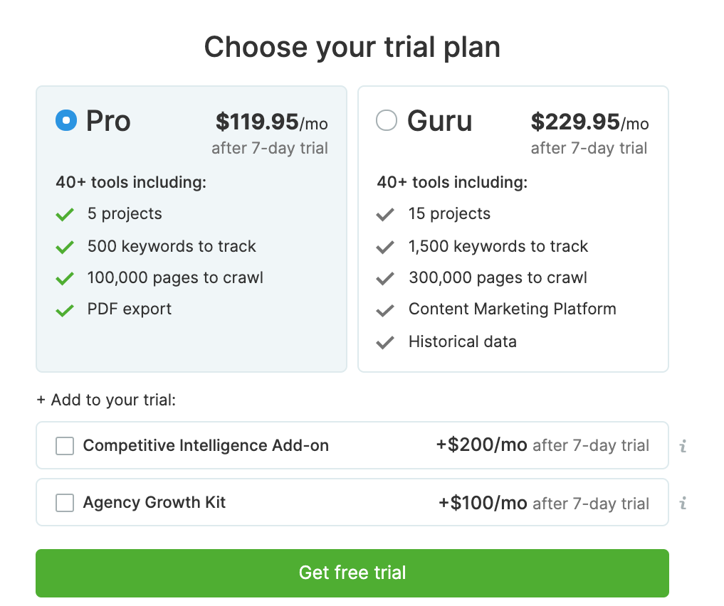 Semrush trial