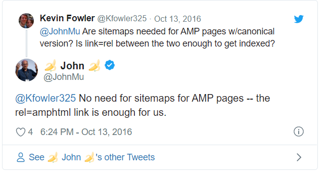 - Les sitemaps sont nécessaires pour les pages AMP avec version canonique ? Est-ce que link=rel entre les deux est suffisant pour être indexé ? - Pas besoin de sitemaps pour les pages AMP – le lien rel=amphtml nous suffit.