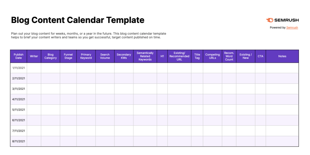 exemples de calendrier de contenu