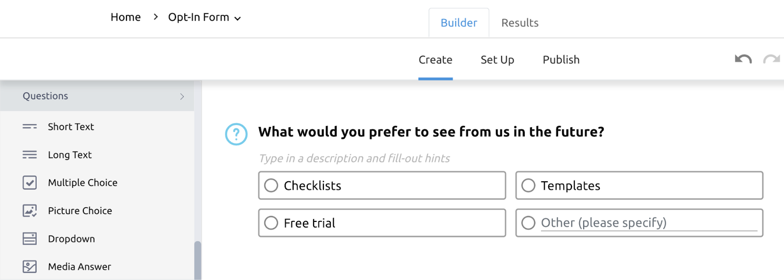 Adding multiple-chose question with text in Lead Generation Forms builder