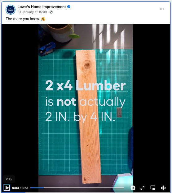 Lowe’s Home Improvement helpful Facebook post