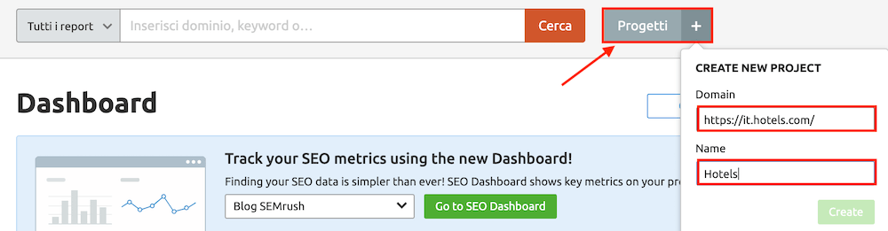 come creare un progetto su semrush e tracciare la tua visibilità su google