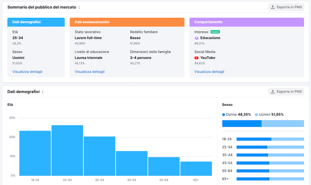 Report Sommario del pubblico del mercato di Market Explorer: