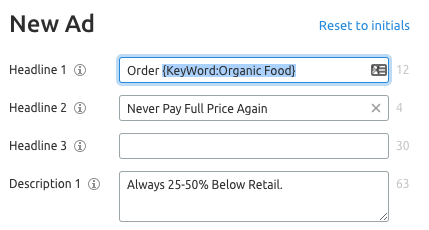 Dynamic Keyword Insertion in Ad Builder