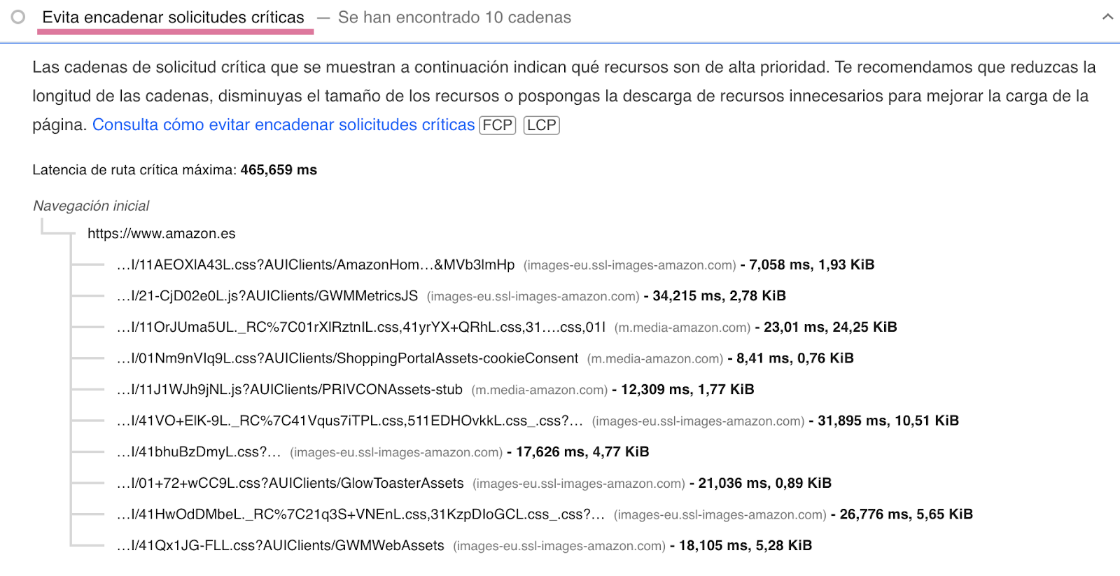 Recomendación de evitar encadenar Peticiones Críticas