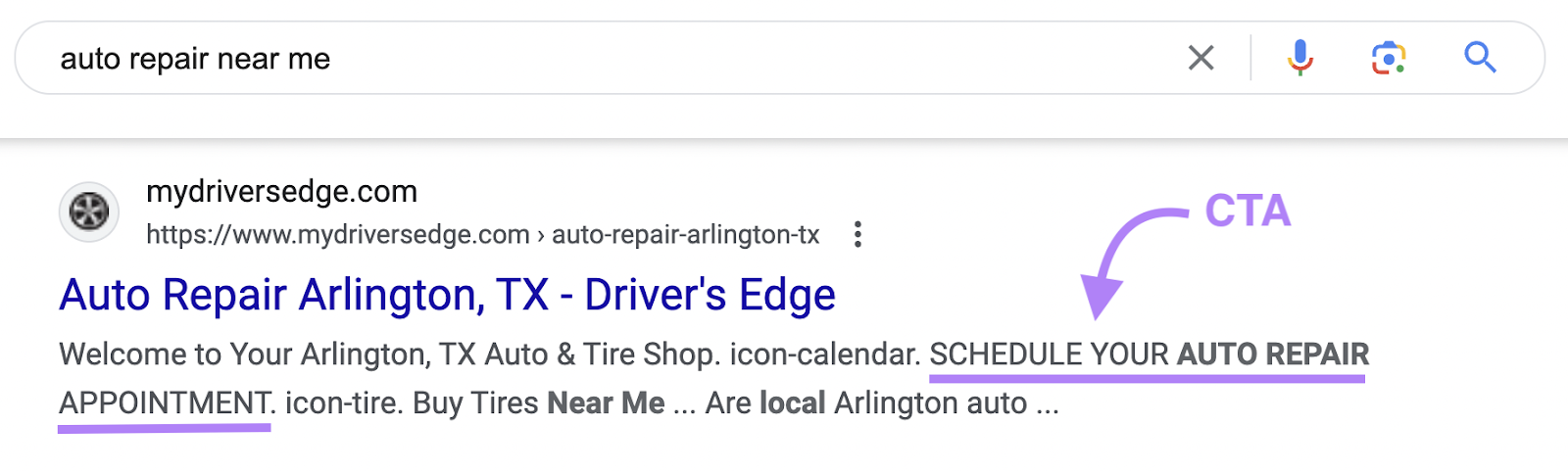 'auto repair adjacent   me' hunt  effect   with cta highlighted successful  result's meta description