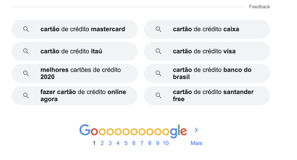 Exemplo de buscas relacionadas no Google