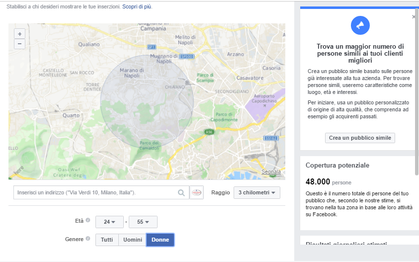 Facebook ads local: Scegliere con cura il raggio di azione