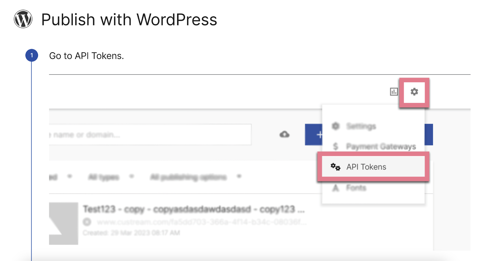 "Publish with WordPress" configuration page