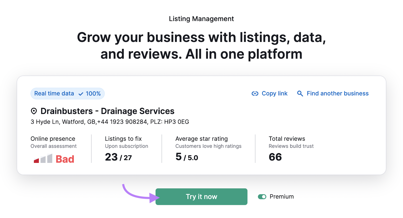 “Try it now” fastener  selected nether  Listing Management tool