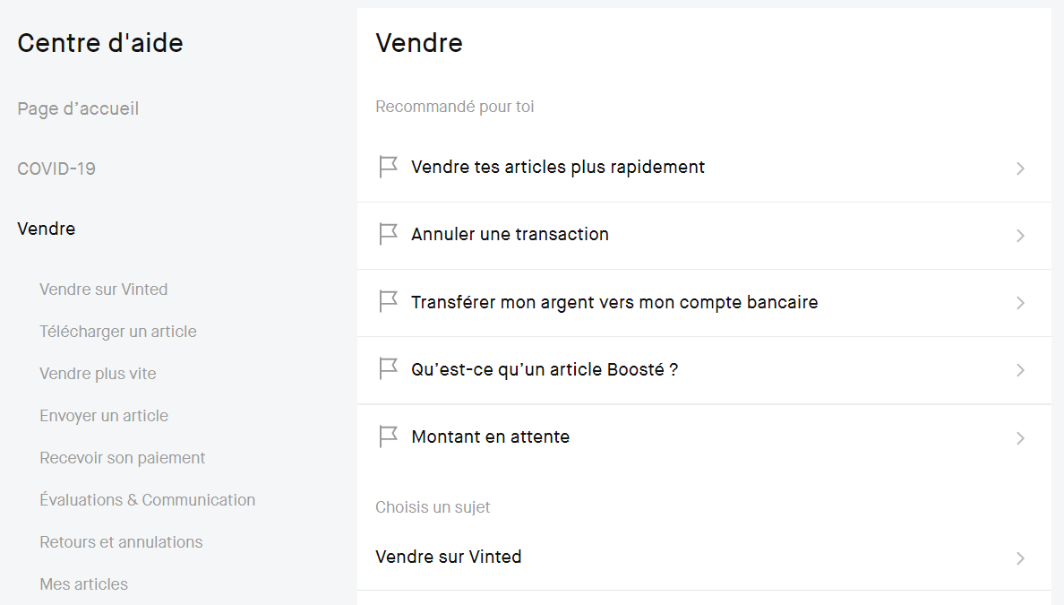 Vinted FAQ Vendre