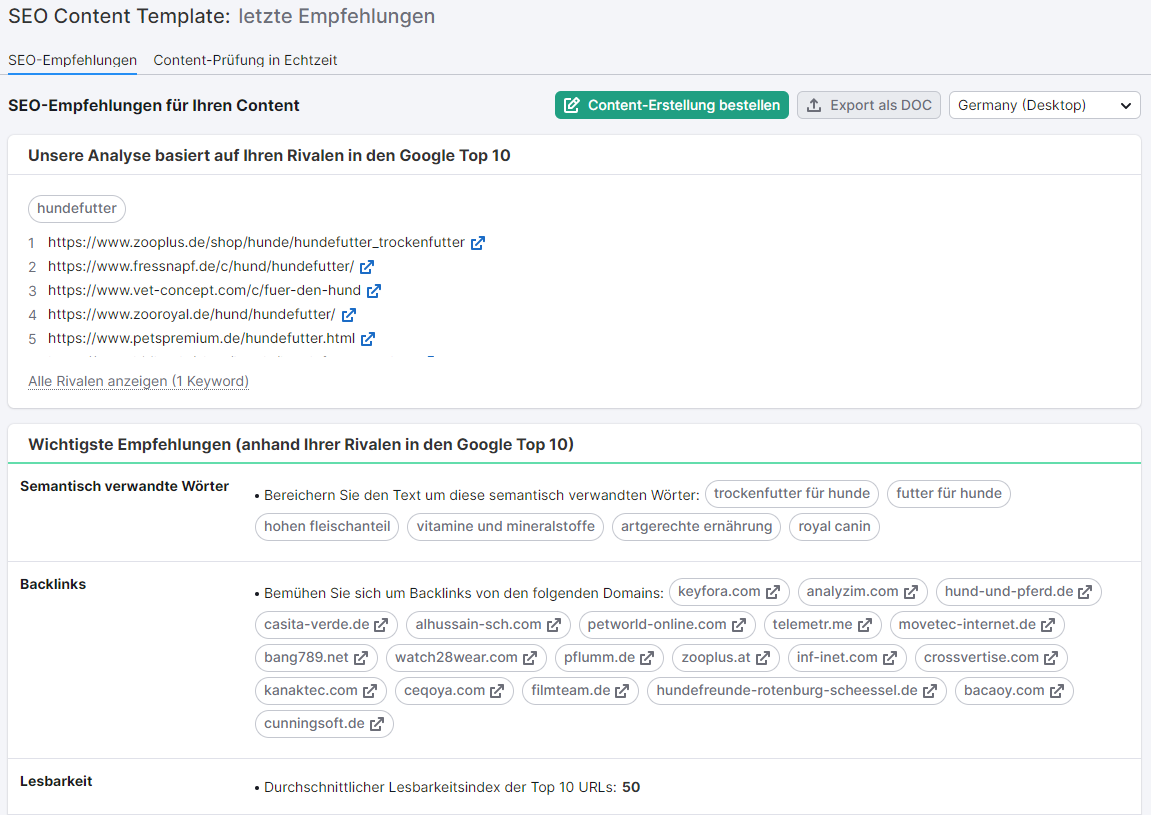 SEO Content Template: letzte Empfehlungen