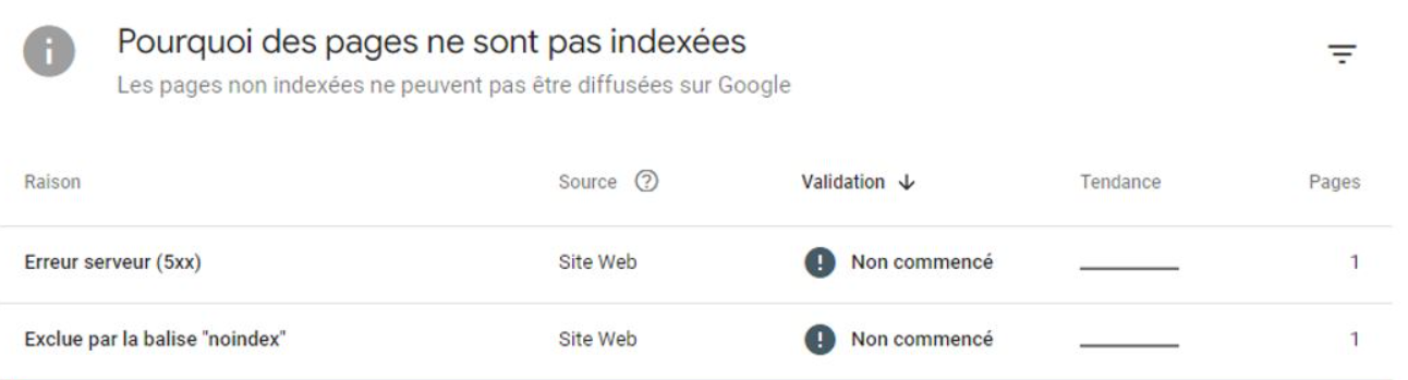 Google Search Console "pourquoi des pages ne sont pas indexées"