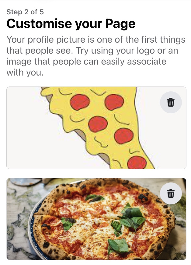 Images of pizza uploaded for Mario’s Pizza business