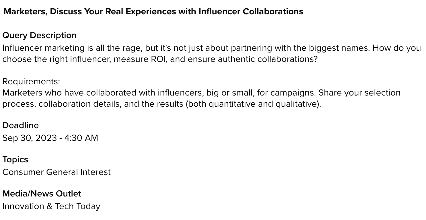 Connectively request for experts in influencer marketing