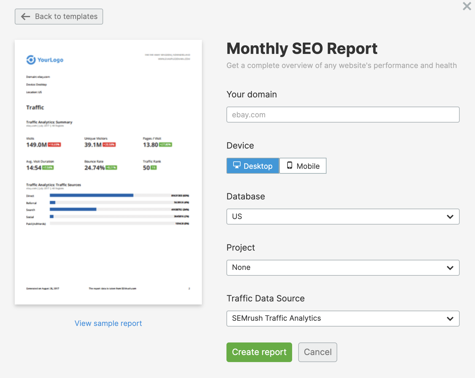 An image displaying the Semrush's My Report tool.