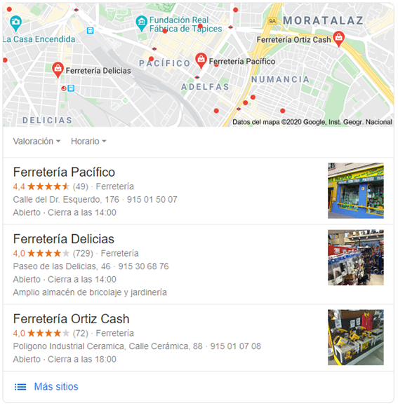 Reseñas en Google My Business - Ejemplo ferreterías