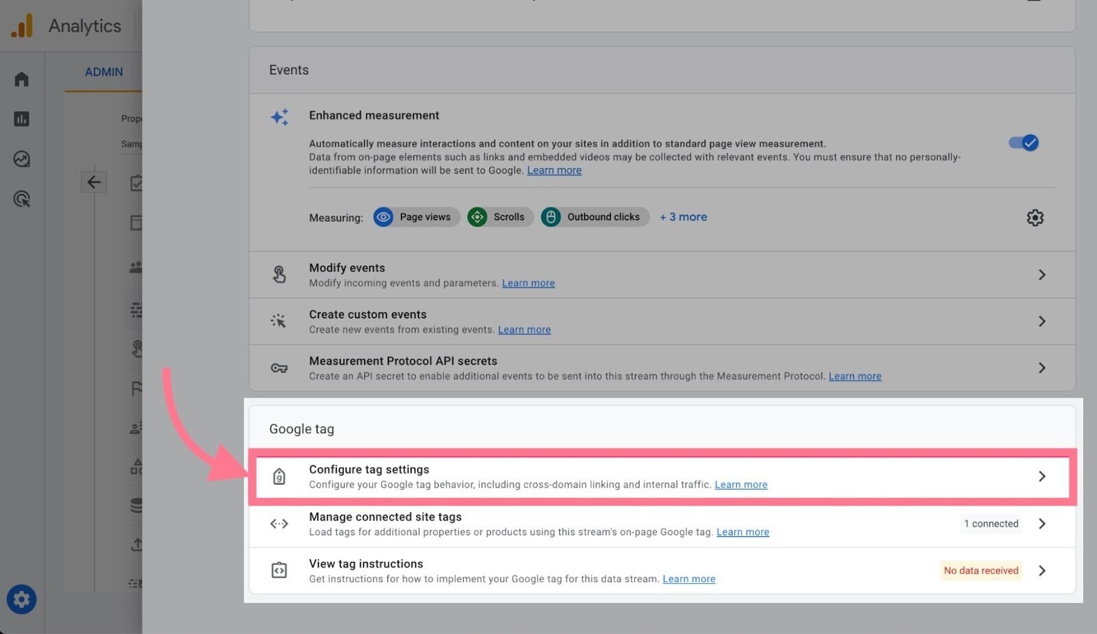 option de configuration des paramètres de balise