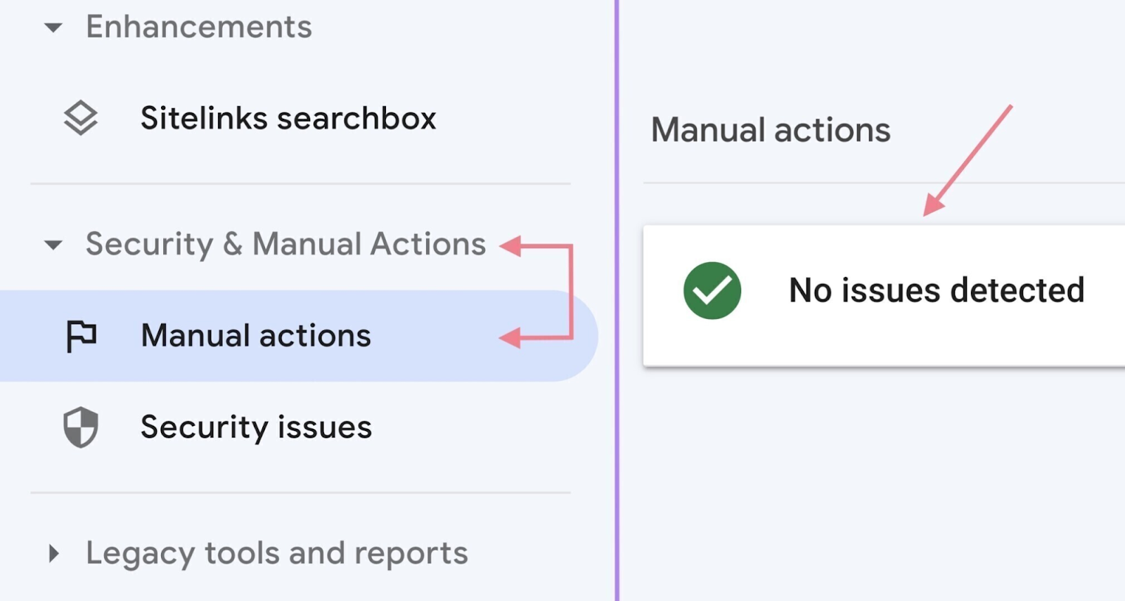 "Manual actions" section in Google Search Console"