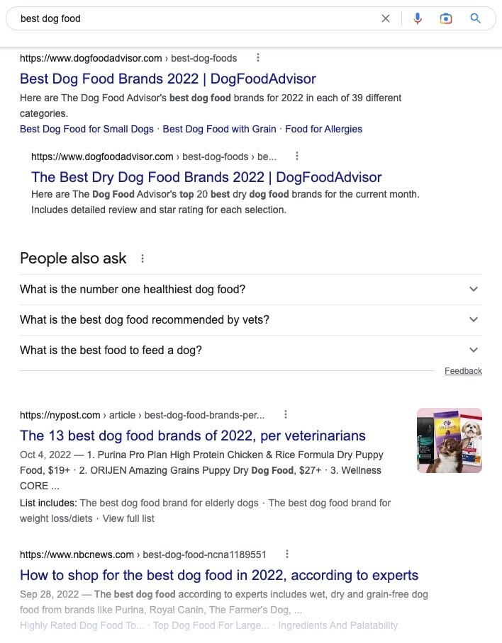 best dog food serp results