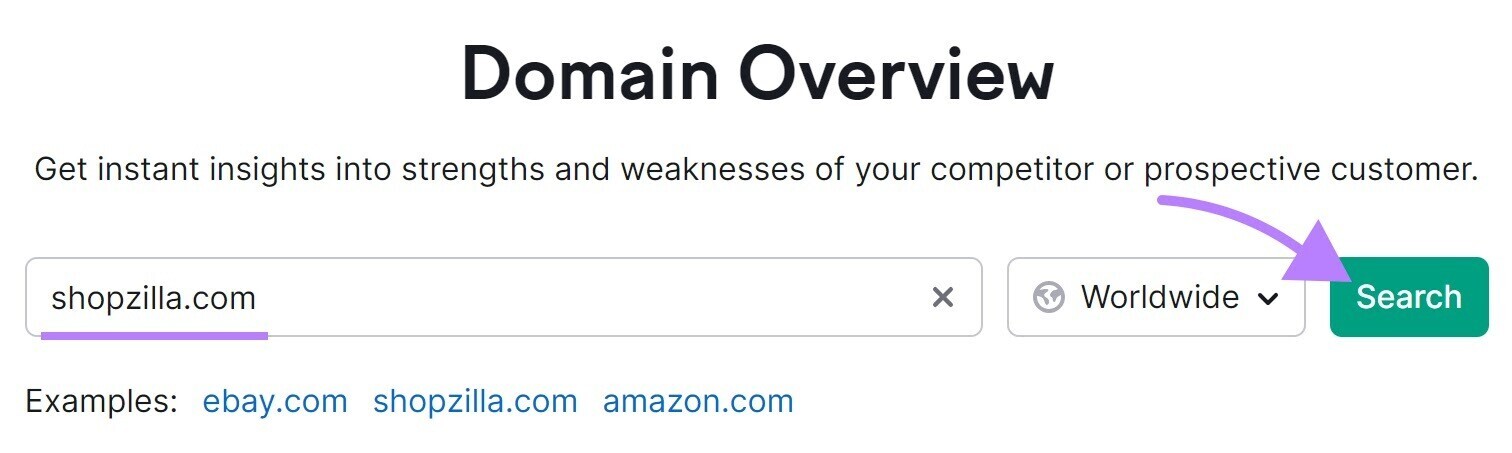 Enter a compe،or’s domain to Domain Overview tool