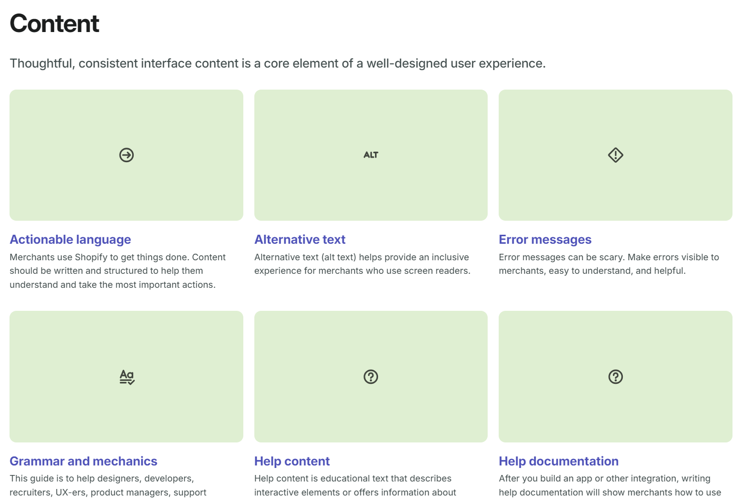 content style guide example - Shopify