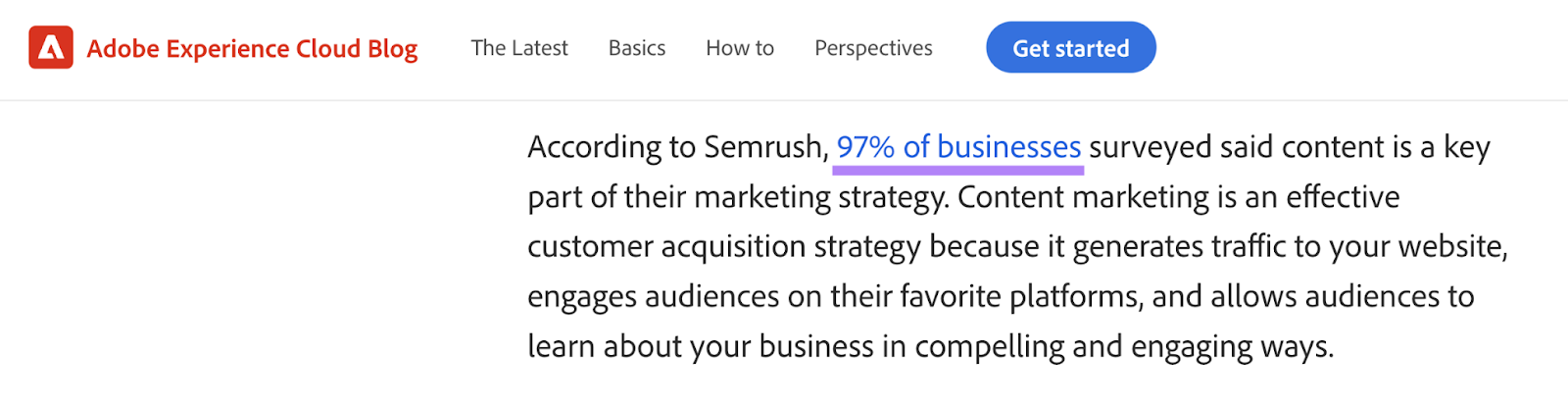 Adobe's blog links to Semrush's content marketing study