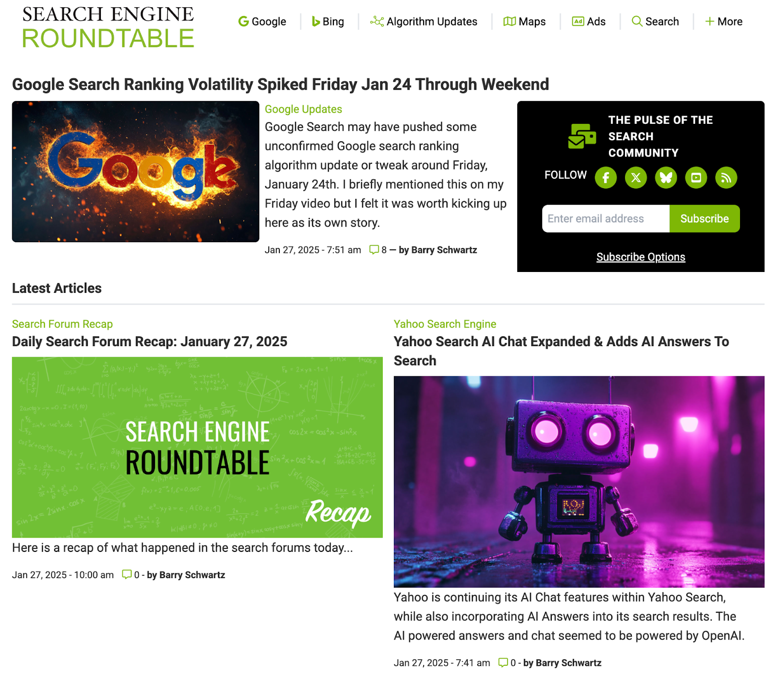 MCP's homepage features SEO contented astir Google hunt ranking volatility, hunt forum recaps, and Yahoo hunt AI chat.