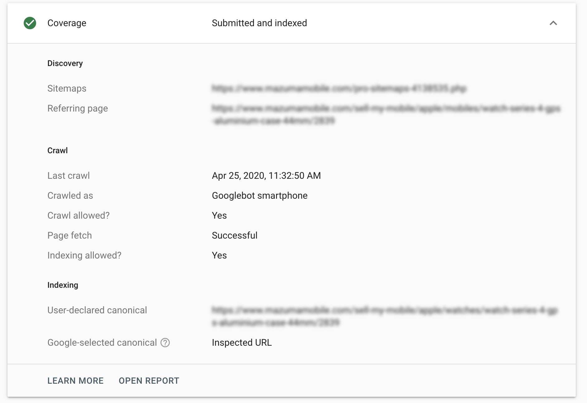 Google Search Console URL Inspect
