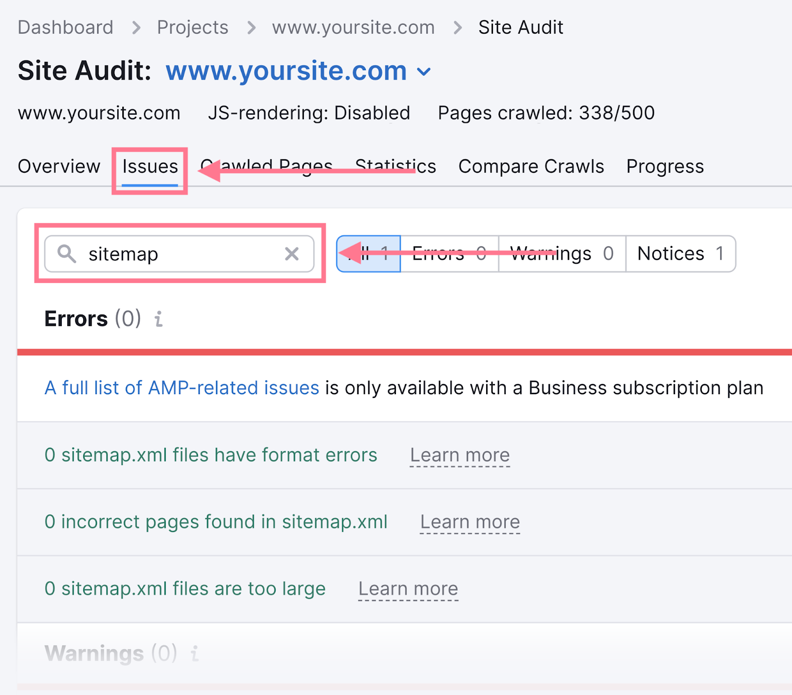 problèmes de sitemap